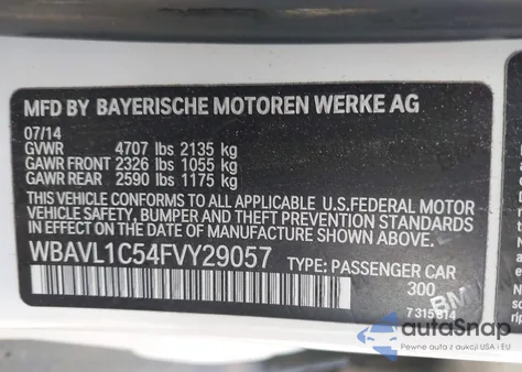 2015 BMW X1 xDrive28I z USA, uszkodzony, nr VIN WBAVL1C54FVY29057